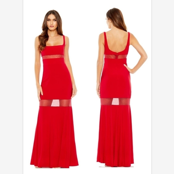 NWT Ieenafor Mac Duggal 11698 red Column Dress Sheer Panels SZ 4